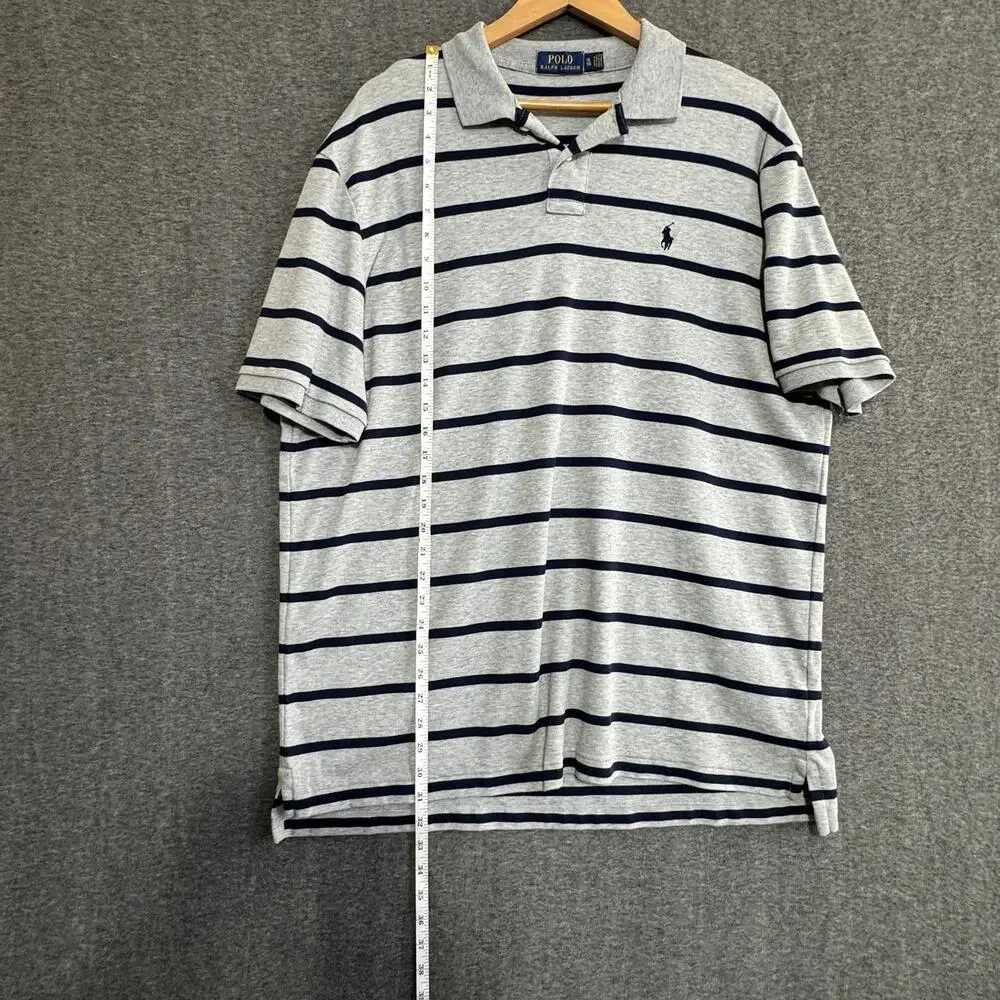 Polo Ralph Lauren Mens Gray Striped Collared Short Sleeve‎ Polo Shirt Size XL